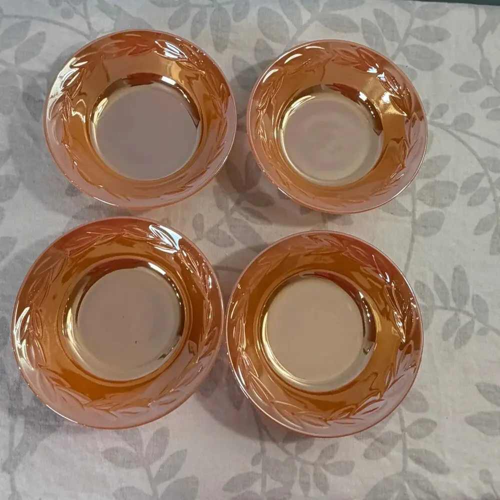 Fire-King Peach Luster Laurel Dessert Fruit Bowls Set of 4 Vintage